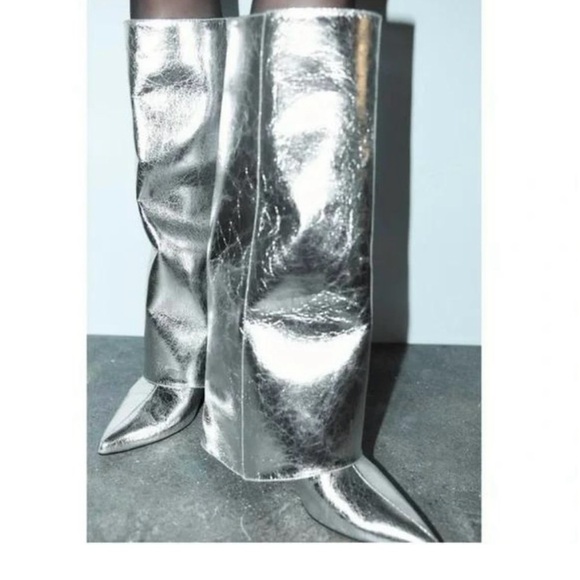 ZARA METALLIC GAITER BOOTS size 39. Size 8 US. New - Picture 3 of 9